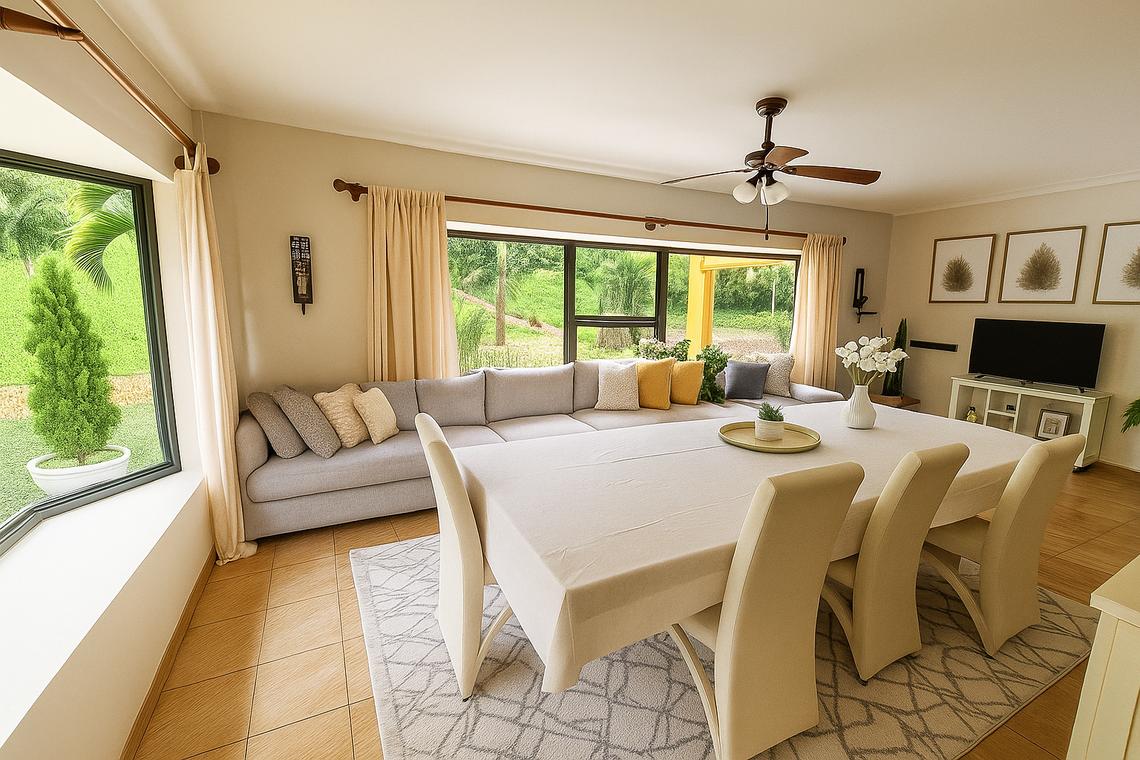 Spacious dining area for formal meals.